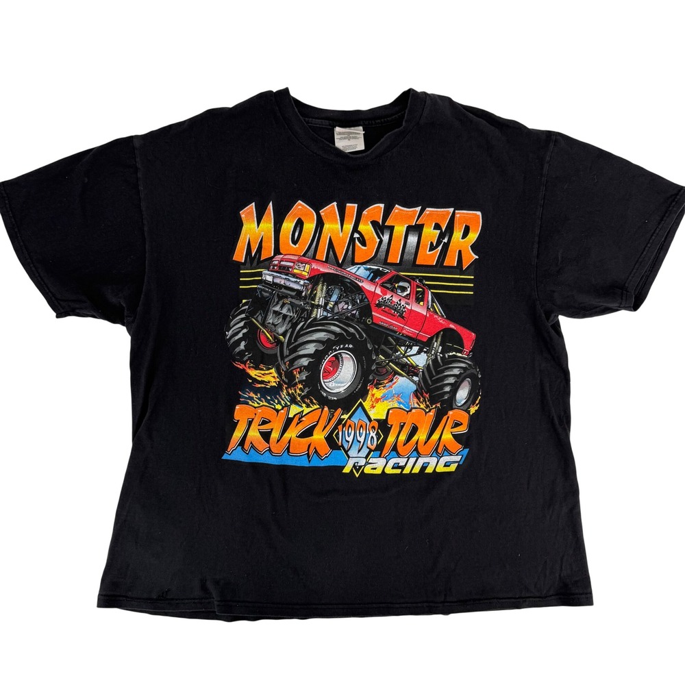 Vintage 1998 Monster Truck Tour Racing T-Shirt‎ Mens XL Black Hanes Stedman 90s